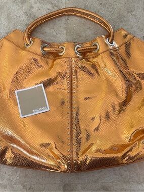 Michael Kors Metallic Copper-Orange Top-Handle Tote